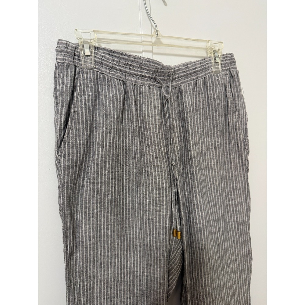 Ellen Tracy Women's Grey Striped Linen Pants S Old Money Coastal Beach Preppy - Picture 2 of 10